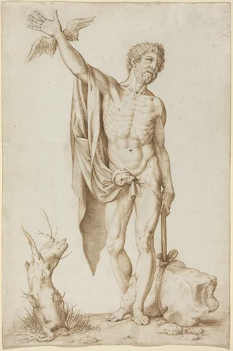 Allegory of Poverty Hindering Wit by Cornelis Cort, drawing, 1565-1570