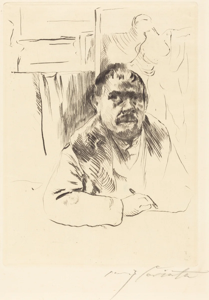 Selbstbildnis im Pelz (Self-Portrait in a Fur Coat) by Lovis Corinth, print, 1913
