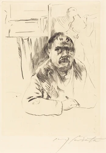 Selbstbildnis im Pelz (Self-Portrait in a Fur Coat) by Lovis Corinth, print, 1913