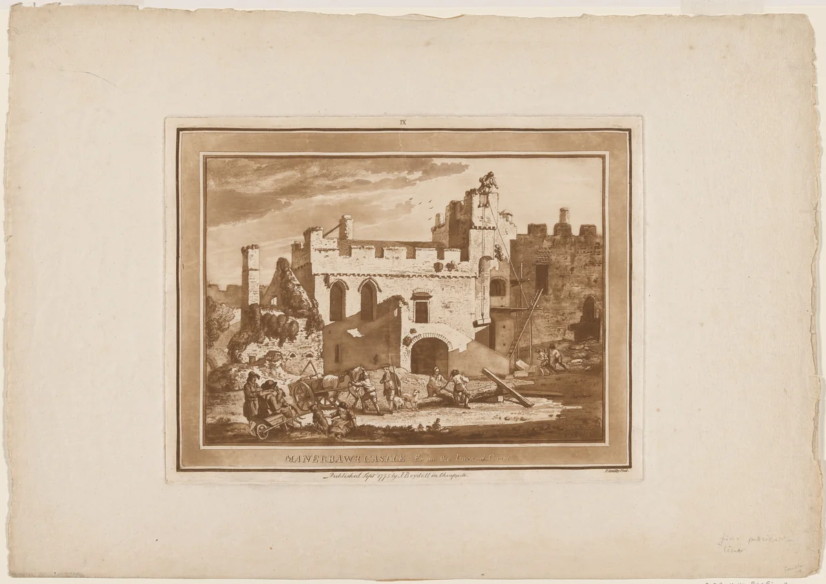 Manerbawr Castle from the Inward Court by Paul Sandby, print, 1775