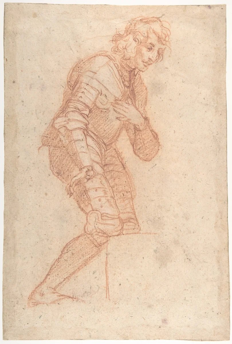 Kneeling Youth in Armour by Baldassarre Franceschini, drawing, 1611-1689