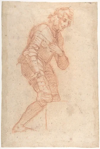 Kneeling Youth in Armour by Baldassarre Franceschini, drawing, 1611-1689