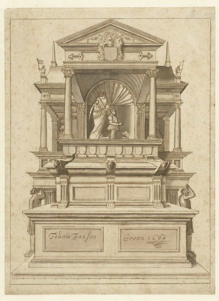 Constructietekening van een grafmonument by Teunis Jansz Croon, drawing, 1660