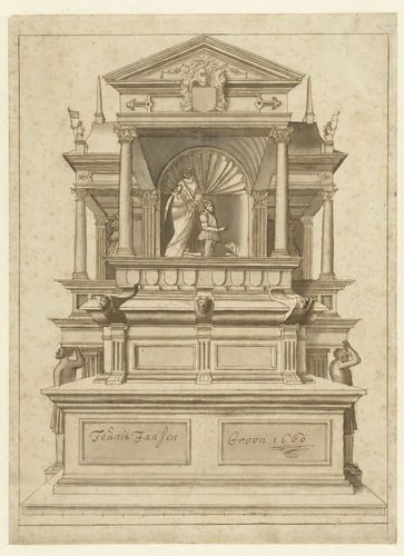 Constructietekening van een grafmonument by Teunis Jansz Croon, drawing, 1660
