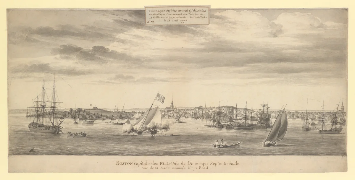 Boston Harbor by Pierre Ozanne, drawing, 1778