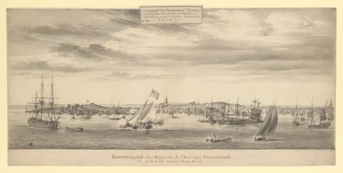 Boston Harbor by Pierre Ozanne, drawing, 1778