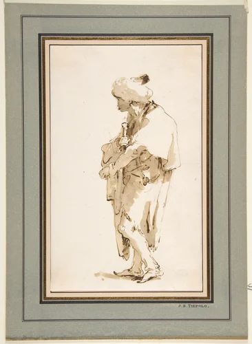 Standing Man in a Turban, Holding a Sword by Giovanni Battista Tiepolo, drawing, 1696-1770