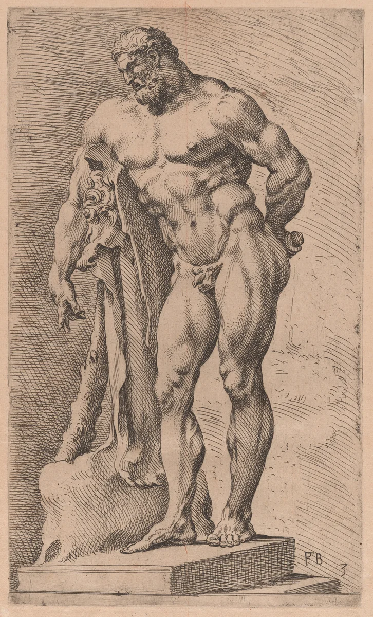 The Farnese Hercules, three-quarter view turned to left [plate 3] by François Perrier, print, 1638