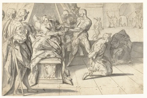 Rechtspraak van Graaf Willem III de Goede over de baljuw van Zuid-Holland by Anthonie Blocklandt, drawing, 1572-1583