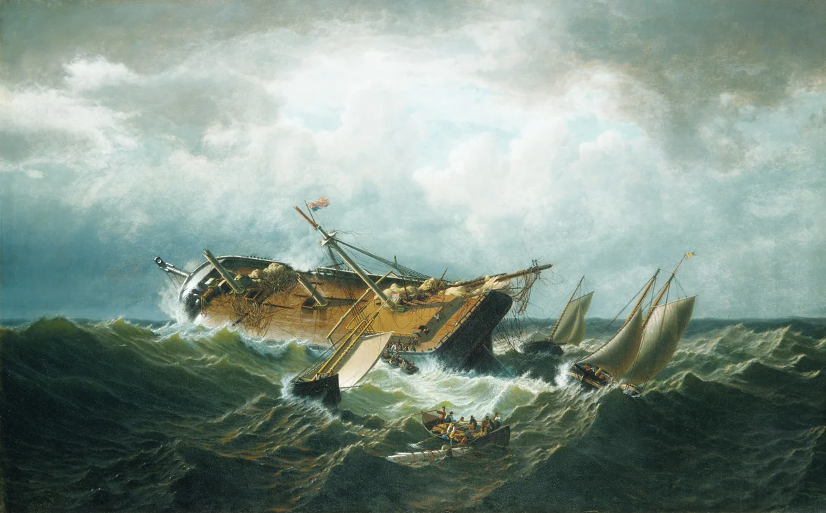 Shipwreck off Nantucket (Wreck off Nantucket after a Storm) by William Bradford, artwork, 1860-1861
