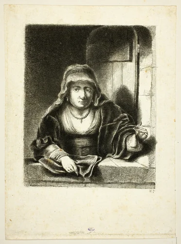 Woman at a Window by Jean Pierre Norblin de la Gourdaine, print, 1759