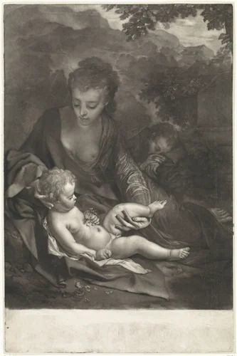Rest on the Flight into Egypt by Pieter van Bleeck, print, 1748