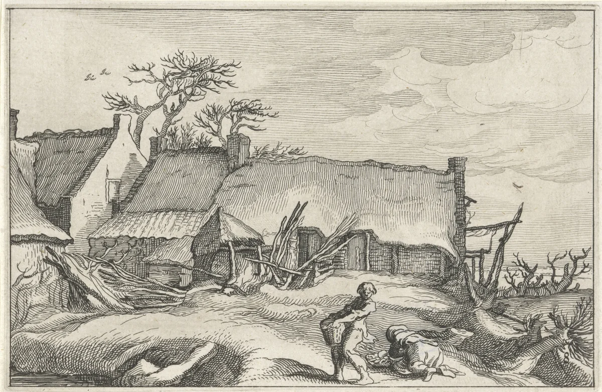 Boer en een boerin bij een boerderij by Claes Jansz Visscher, print, 1620
