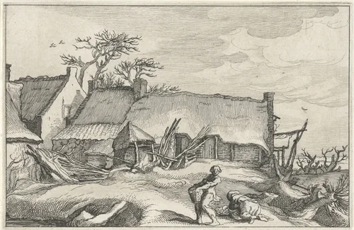 Boer en een boerin bij een boerderij by Claes Jansz Visscher, print, 1620