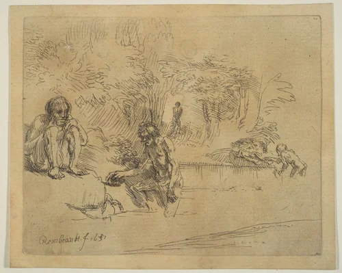 The Bathers by Rembrandt van Rijn, print, 1651