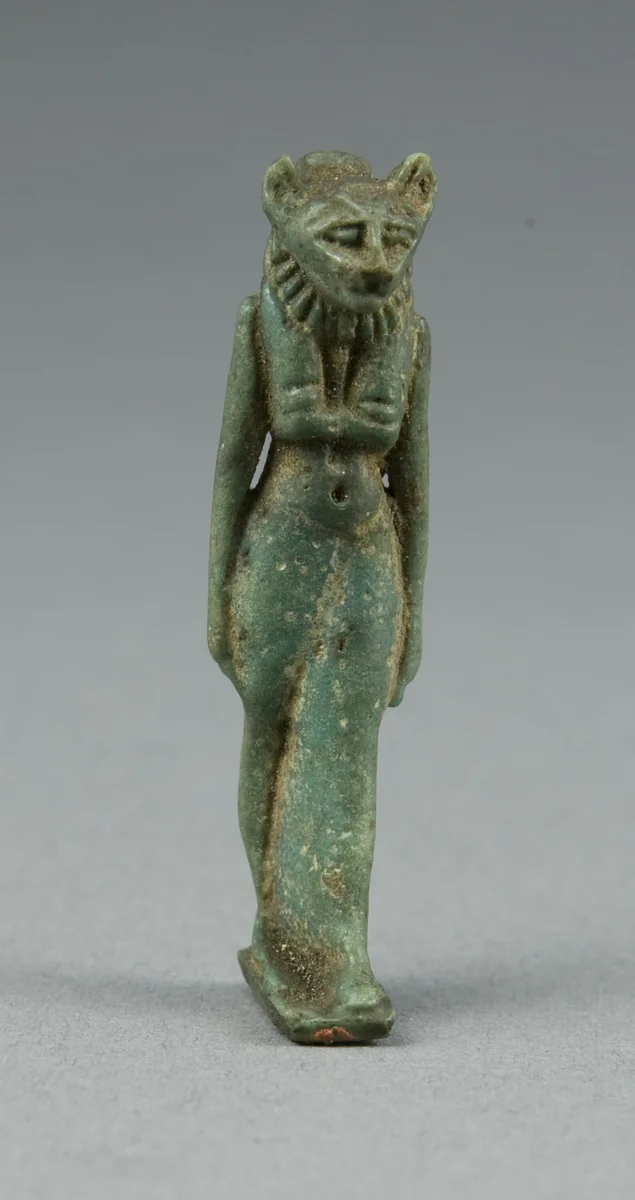 Amulet of a Lion-headed Walking Goddess, possibly Bastet by Egyptian, metalwork, -1069--664