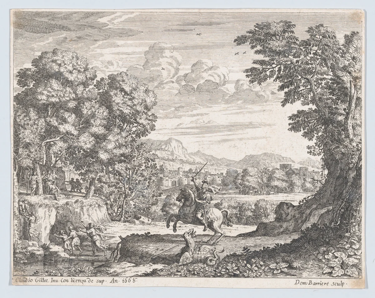 Bellerophon Vanquishing the Chimera by Dominique Barrière, print, 1668