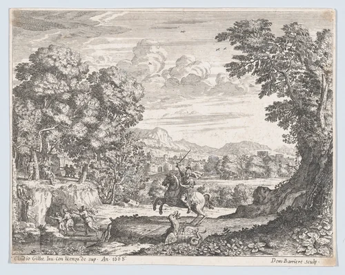 Bellerophon Vanquishing the Chimera by Dominique Barrière, print, 1668