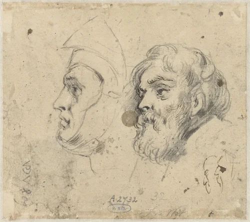 Studieblad met twee koppen by Jacob de Wit, drawing, 1705-1754