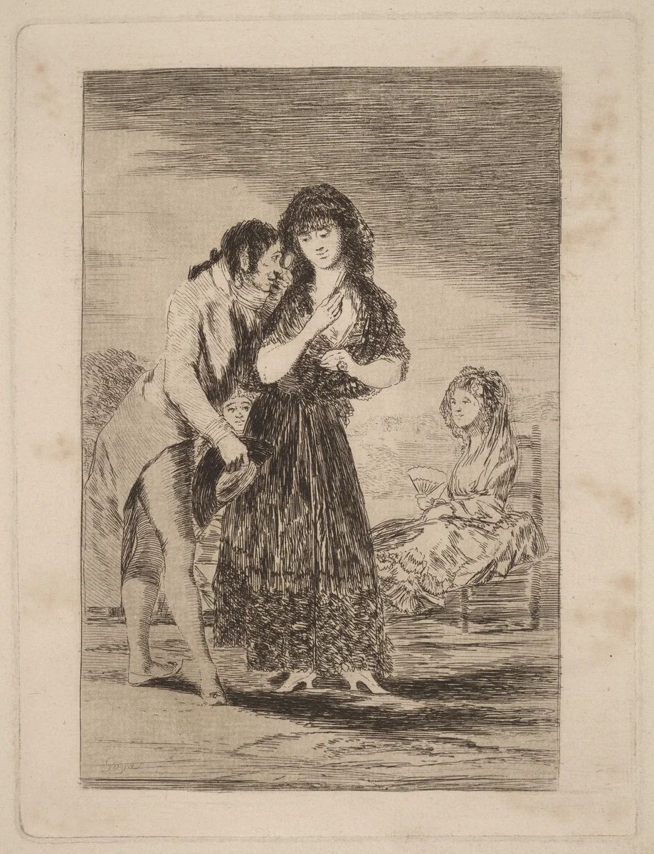 Ni asi la distingue (Even Thus He Cannot Make Her Out) by Francisco Goya, print, 1797-1799