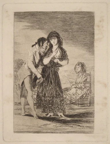 Ni asi la distingue (Even Thus He Cannot Make Her Out) by Francisco Goya, print, 1797-1799