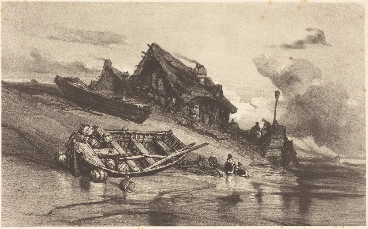 Chaumières de pêcheurs by Eugène Isabey, print, 1844