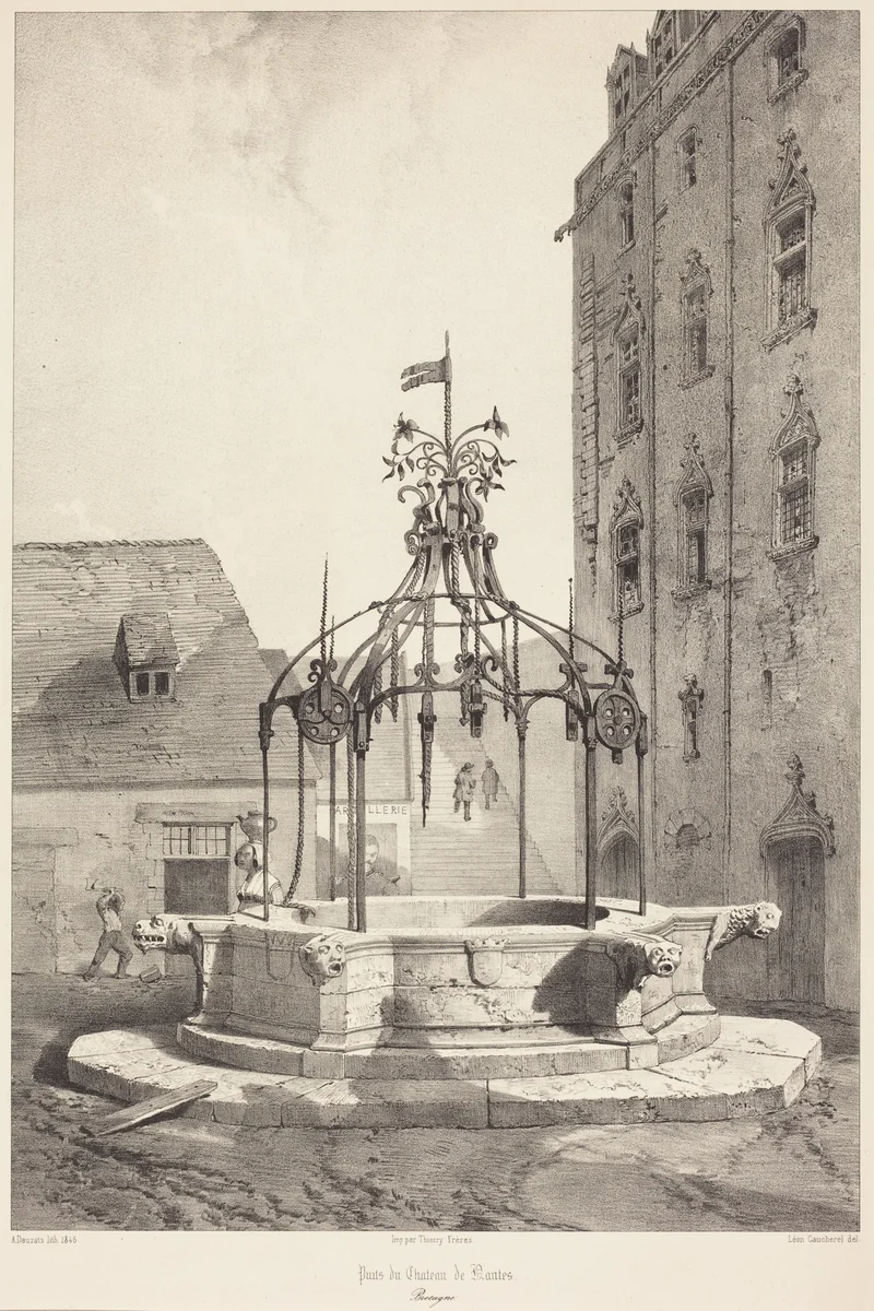 Puits du Chateau de Nantes, Bretagne by Adrien Dauzats; Léon Gaucherel, print, 1846