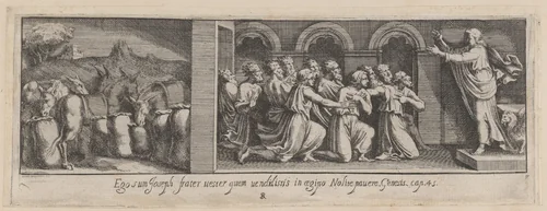 Plate 7: Joseph Making Himself Known to his Brothers, from Genesis 45, after a lost fresco in the basamento of Bay 7 of the Vatican Loggia by Pietro Santi Bartoli, print, 1650-1677