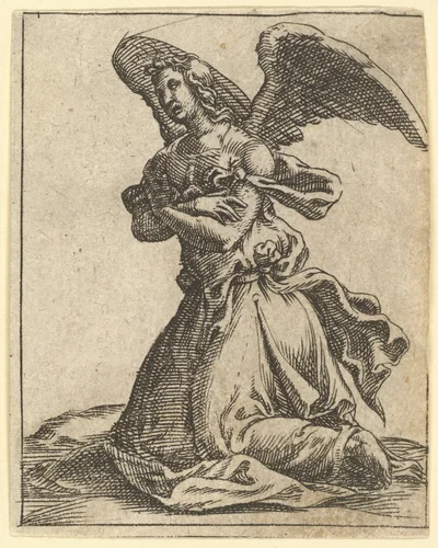 The Virgin of Sorrows: Angel; one of nine surrounding compartments from the Virgin of Sorrows, now separated by Giorgio Ghisi, print, 1520-1582