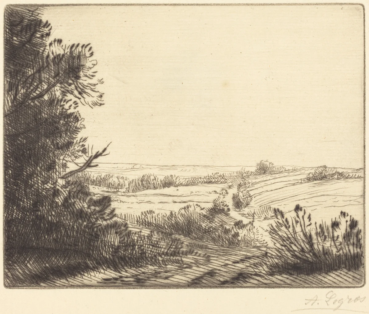 Landscape: Road to Horville (Paysage: Chemin d'Horville) by Alphonse Legros, print, 1837-1911