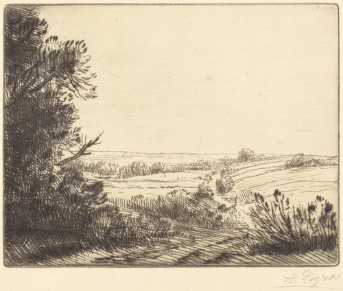 Landscape: Road to Horville (Paysage: Chemin d'Horville) by Alphonse Legros, print, 1837-1911