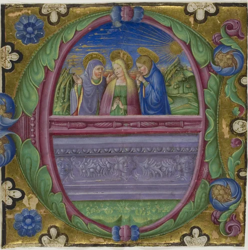 The Three Marys at the Tomb in a Historiated Initial "E" from a Choirbook by Italian, painting, 1470-1480