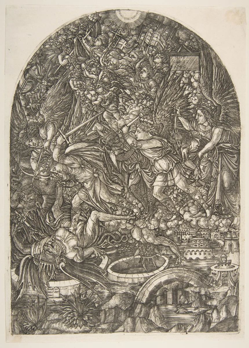 Saint Michael and the Dragon, from the Apocalypse by Jean Duvet, print, 1480-1570