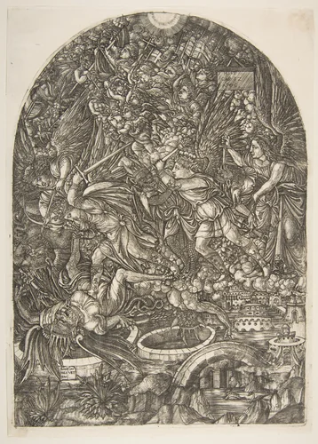 Saint Michael and the Dragon, from the Apocalypse by Jean Duvet, print, 1480-1570