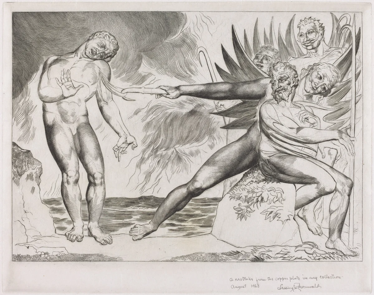 The Circle of the Corrupt Officials; the Devils Tormenting Ciampolo by William Blake, print, 1827