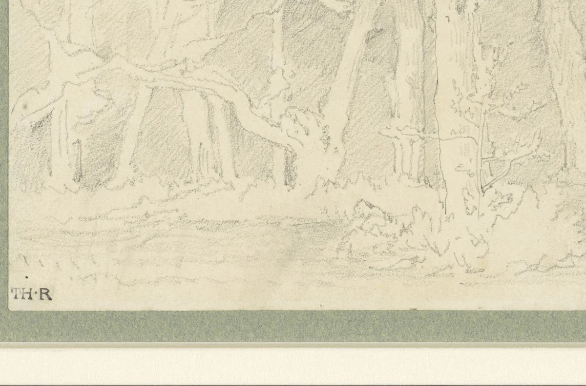 Schetsje van boomstammen by Théodore Rousseau, drawing, 1822-1867