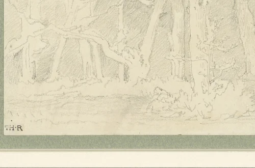 Schetsje van boomstammen by Théodore Rousseau, drawing, 1822-1867