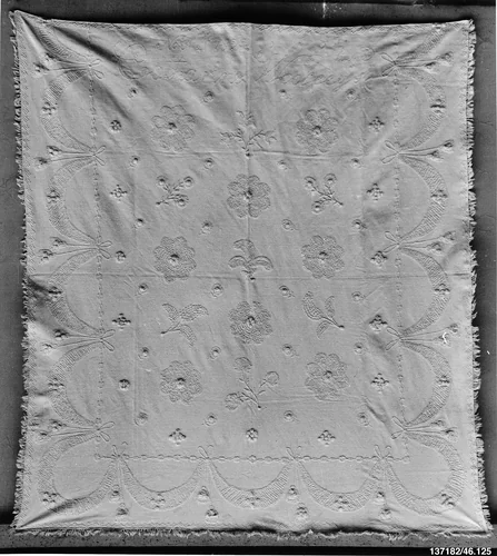 Embroidered whitework coverlet by Catharine Woolsey, artwork, 1822