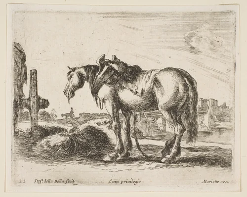 Cart Horse, plate 22 from "Various Animals" (Diversi Animali) by Stefano della Bella, print, 1636-1646