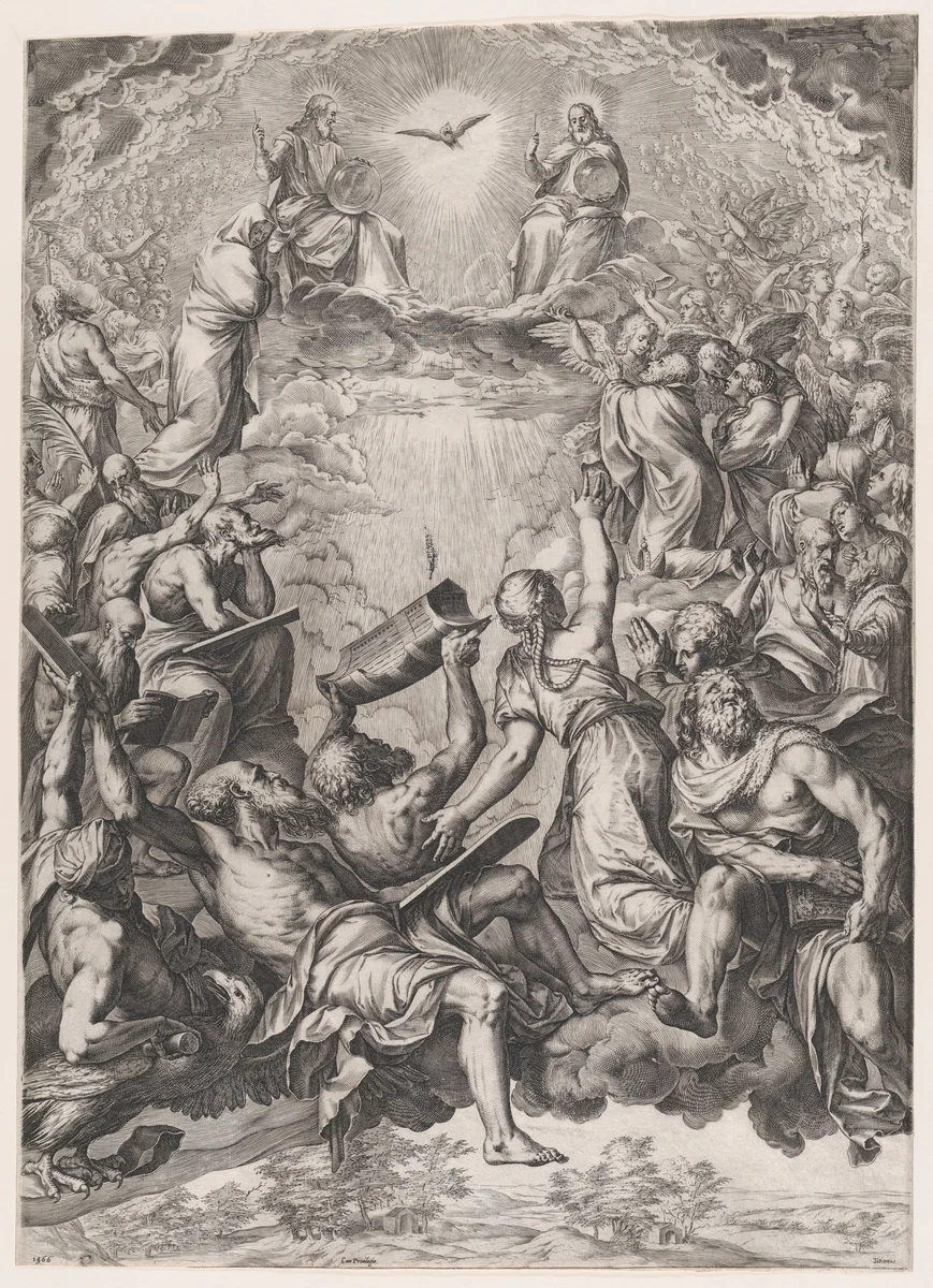 The Adoration of the Trinity by Cornelis Cort, print, 1566