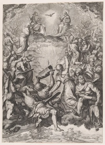 The Adoration of the Trinity by Cornelis Cort, print, 1566