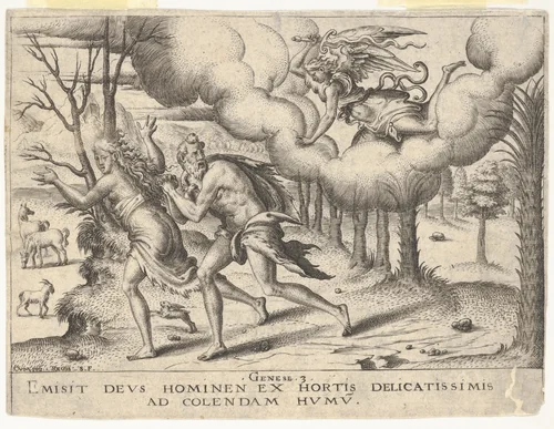 Expulsion from Paradise by Etienne Delaune, print, 1540-1583