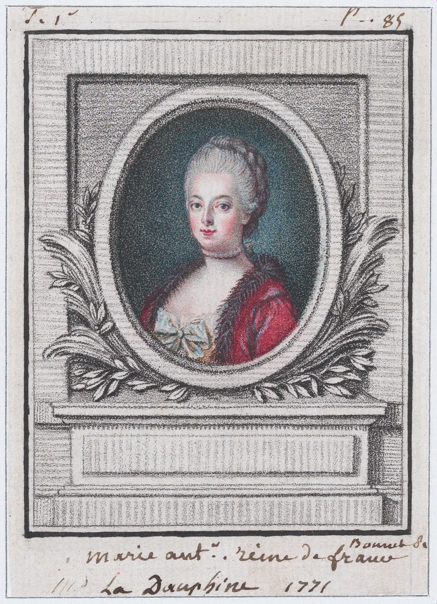 Marie Antoinette, Dauphine by Louis Marin Bonnet, print, 1771