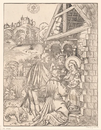 Aanbidding der koningen by anonymous, print, 1490-1526