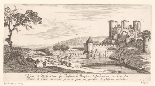 Gezicht op het kasteel Bourbon-l'Archambault by Israël Silvestre, print, 1651