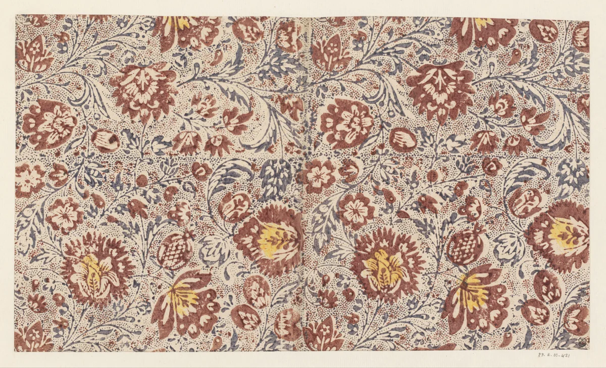 Blad met strooipatroon van ranken met bloemen en vruchten by anonymous, other, 1700-1850