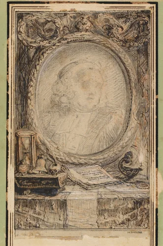 Allegorical Frame with a Bat by Gabriel de Saint-Aubin, drawing, 1769