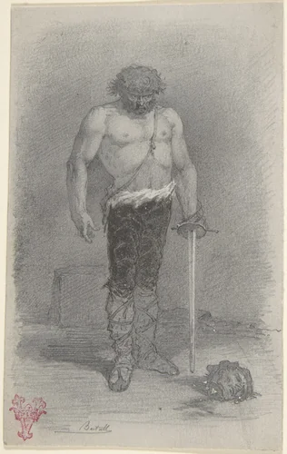 Man with Sword by Charles-Albert Arnoux, drawing, 1835-1882