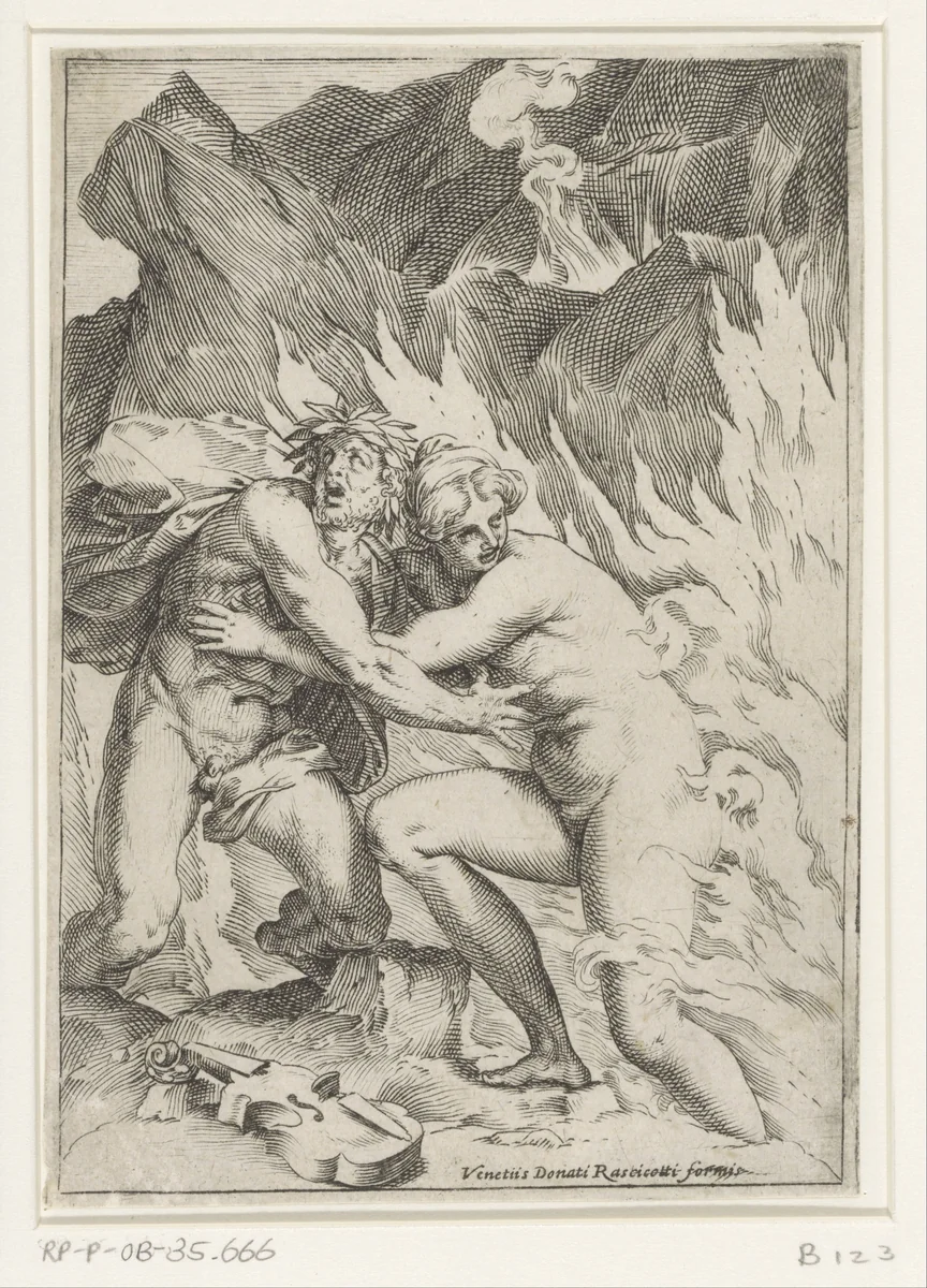 Orpheus en Eurydice by Agostino Carracci, print, 1590-1595