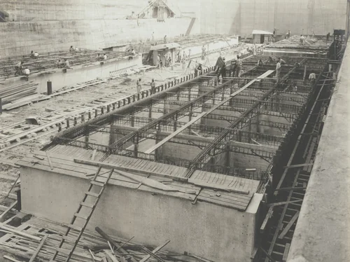 Reinforced Concrete Pontoons. Reinforcing for decking by Unidentified Photographer, photograph, 1916